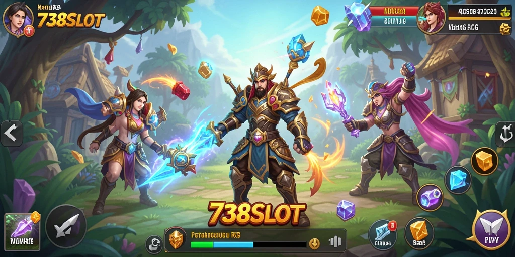 Screenshot utama 738SLOT menampilkan karakter dalam aksi pertempuran RPG yang seru.