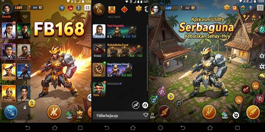 Tampilan utama aplikasi FB168 dengan fitur-fitur utilitinya.