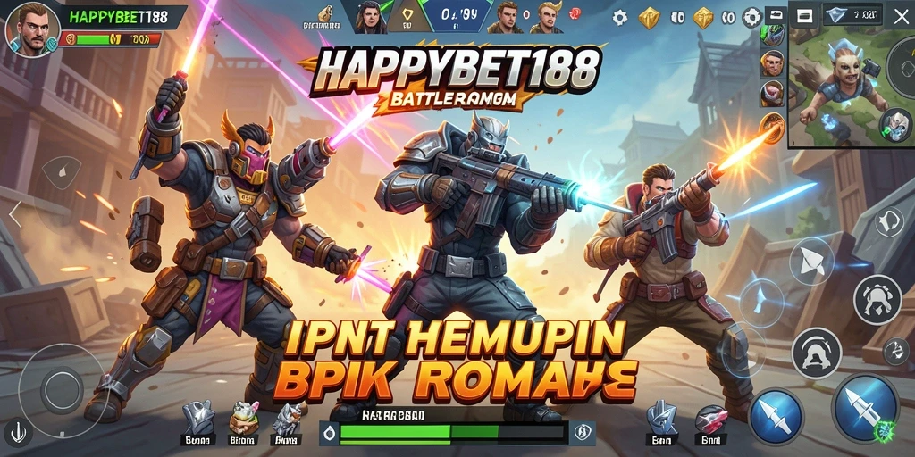 Screenshot gameplay <strong>HAPPYBET188</strong> menampilkan aksi seru di medan perang Battle Royale.