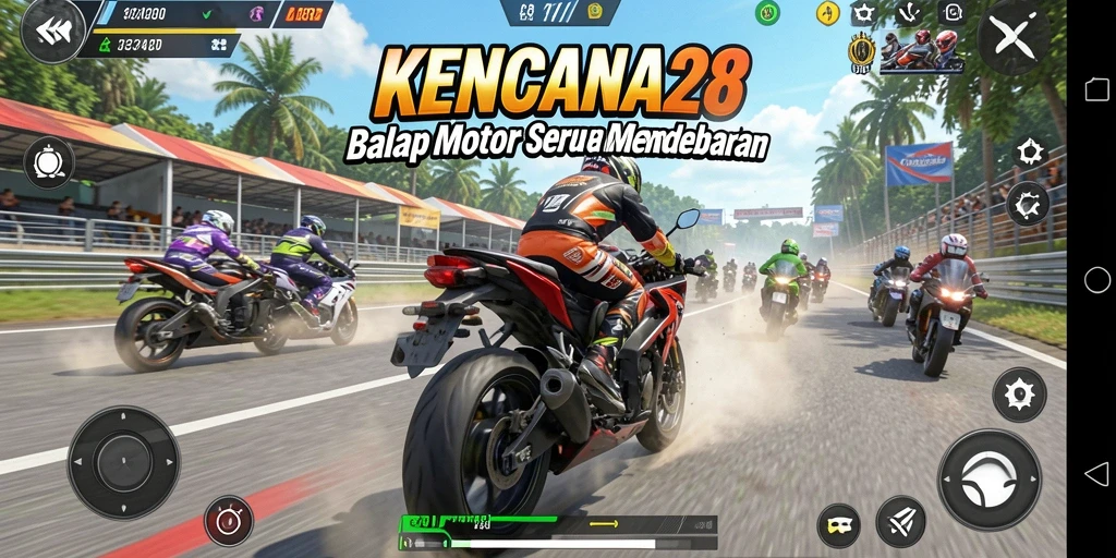 Screenshot gameplay KENCANA28 dengan balapan motor yang seru.