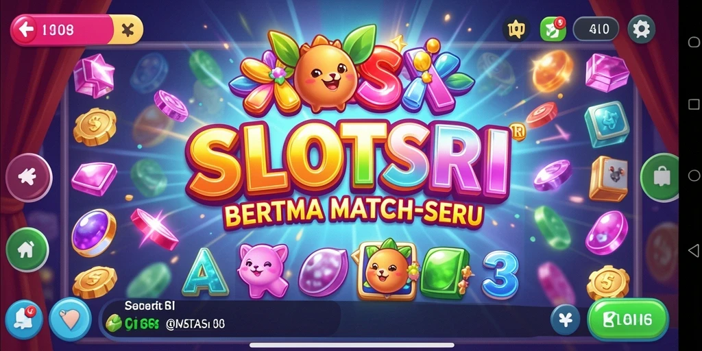 Tampilan gameplay SLOTSRI dengan berbagai simbol warna-warni yang harus dicocokkan.